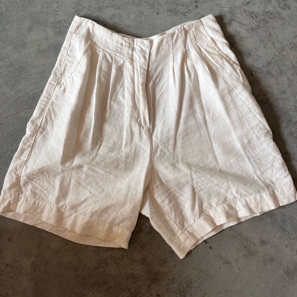 Topshop White Linen High-Rise Long Shorts